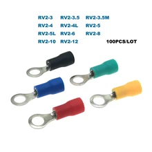 

100Pcs Crimp Terminals Ring Insulated Electrical Wire Connector RV2-3/4/5/6/8/10/12 Cable Ferrules 1.5-2.5mm2 16-14AWG 27A