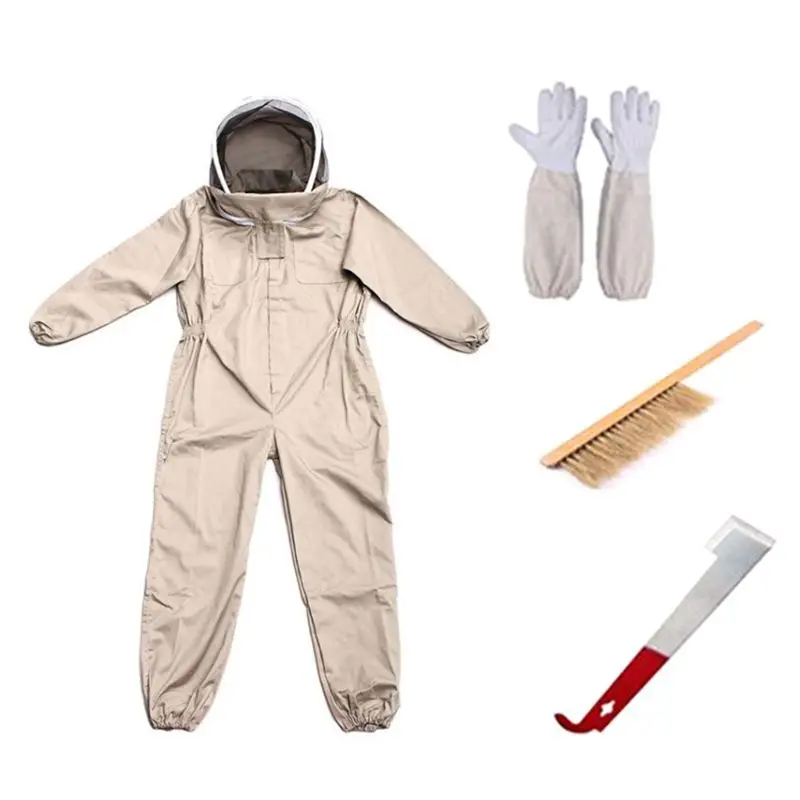 

4 Pieces Beekeeping Beekeeping Equipment Tool / Full Body Beekeeping Suit Gloves Honeycomb Brush J Hook Honeycomb 72XF