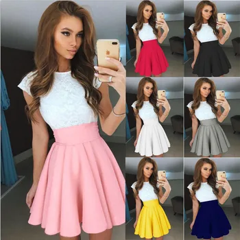 

Summer Fashion Women shirt 2020 Newest Casual Lace Party Cocktail Mini costume Ladies Summer Short Sleeve Skater Shirts Cute