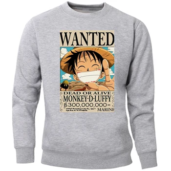 

One Piece Wanted Luffy Sweatshirt Men Hoodies Pullover Crewneck Hoodie Sweatshirts The Pirate King Japanese Anime Jumper Hoody