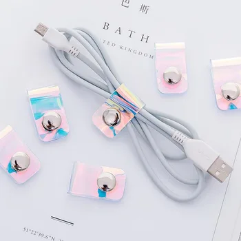 

10 Pcs/set Kawaii Laser Transparent Desktop Phone Cable Winder Earphone Clip Charger Organizer Wire Cord Fixer Card Holders