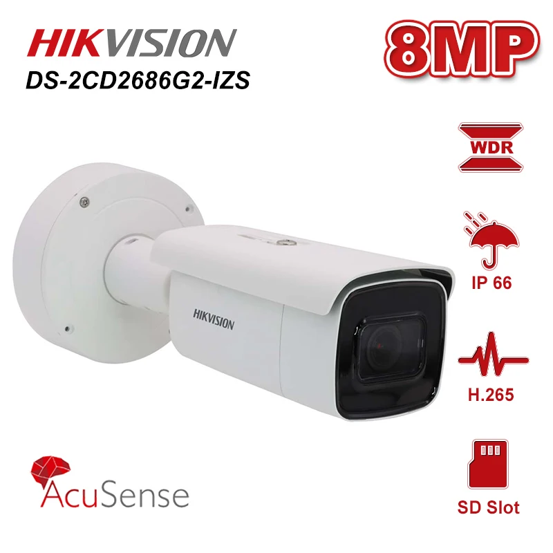 Hikvision Original DS-2CD2686G2-IZS 8MP POE 4K AcuSense Bullet Network IR Camera Varifocal Fixed Zoom IP67 H.265+