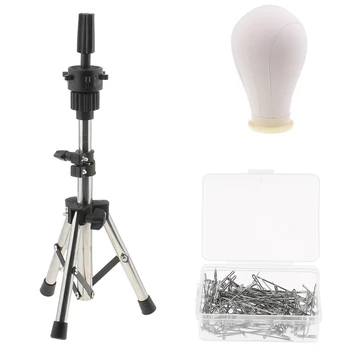 

24 in Cork Canvas Block Head Mannequin Head with Metal Adjustable Tripod Stand for Wigs Making with 100pcs 38MM T Pins