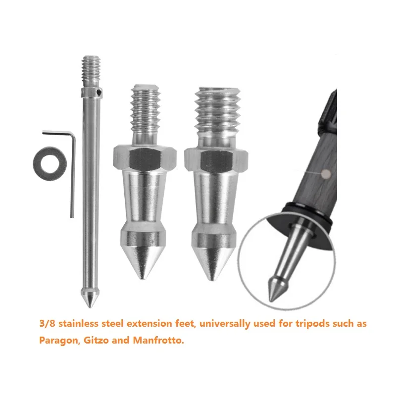 

3pcs 3/8 M8 1/4 inch universal stainless steel feet micro SLR camera tripod plus spikes steel nails
