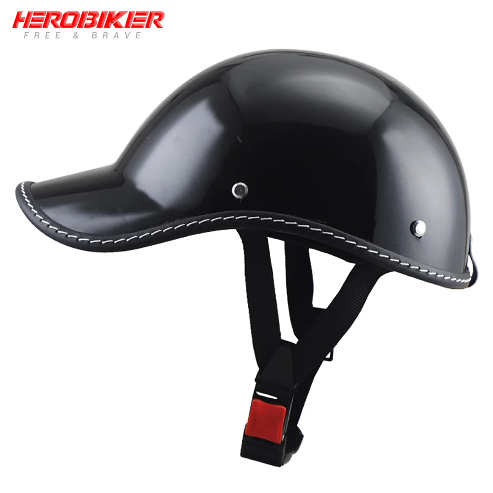 HEROBIKER, новинка, мотоциклетный шлем с открытым лицом, Ретро стиль, половина, мотоциклетный шлем для женщин, гоночный мотоциклетный шлем, шлем для бездорожья, мотоциклетный шлем - Цвет: 02-Bright-Black