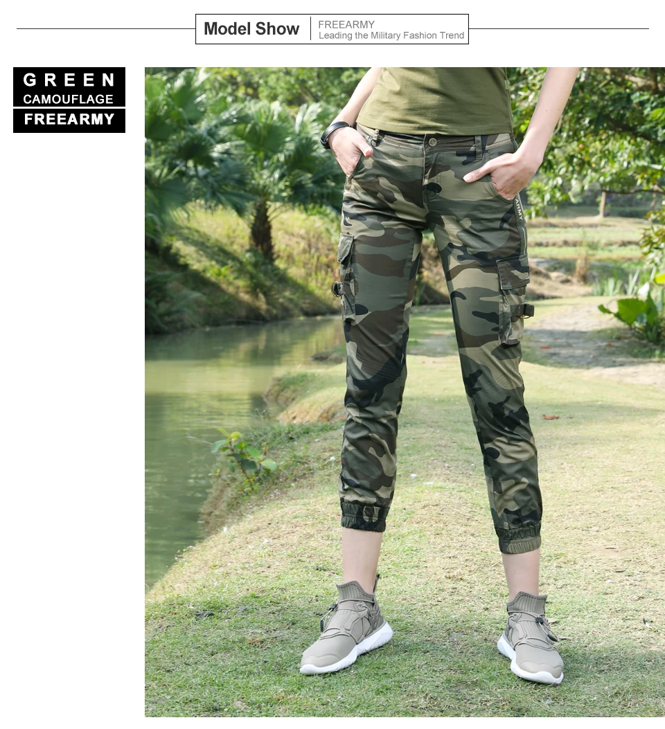 FreeArmy Брендовые женские брюки Модные Военные камуфляжные хлопковые повседневные брюки длиной до щиколотки летние женские брюки с эластичной талией
