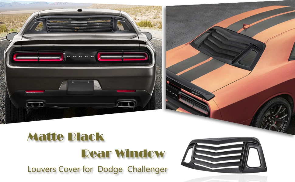 Sunluway for Dodge Challenger 2008-2019 Rear Window Louver and Side Quarter Window Windshiled Scoop Louvers Sun Shade Cover Black 