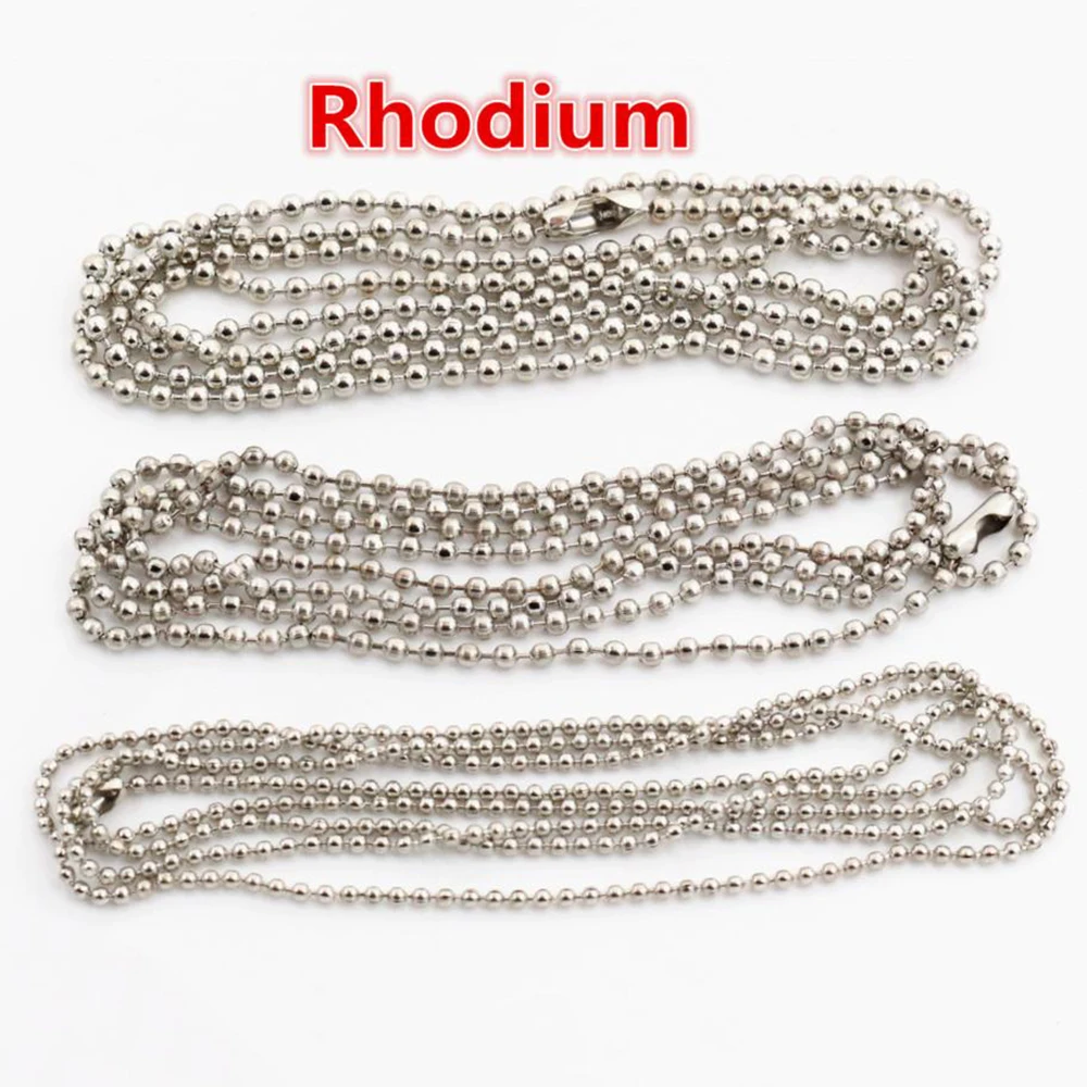5pcs 1.5mm 2mm 2.4mm Rhodium Color Plated Ball Beads Chain Necklace