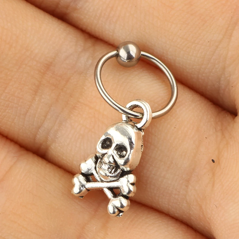 NO.18 skull 1 шт., стальные серьги-хрящи с фианитами, серьги-кольца с фианитами, серьги-гвоздики, ювелирные изделия для пирсинга, кольца для перегородки носа, 20 г - Окраска металла: NO.18 skull