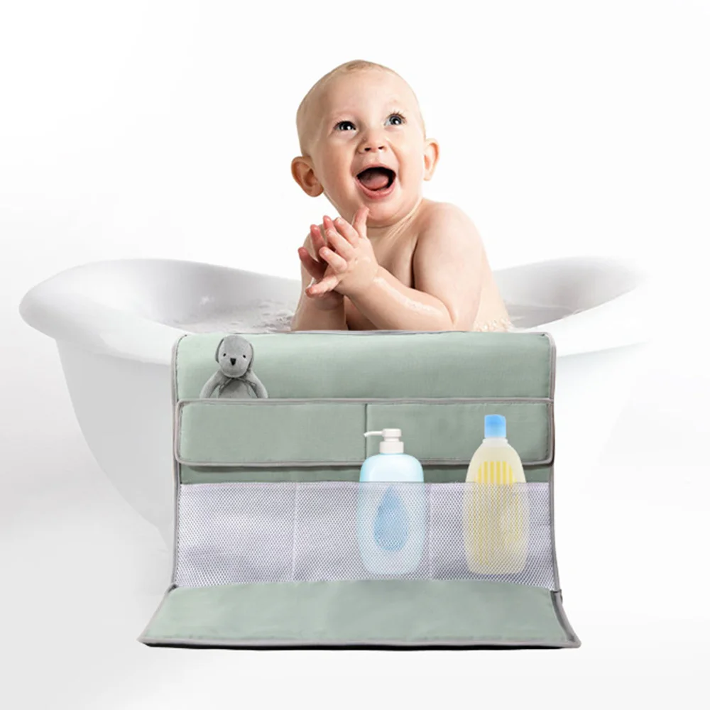 Bath Kneeler with Elbow Rest Bathtub Kneeling Mat with Toy Organizer Foldable Child Bath Tub Pad for Parents Knee Arm Support