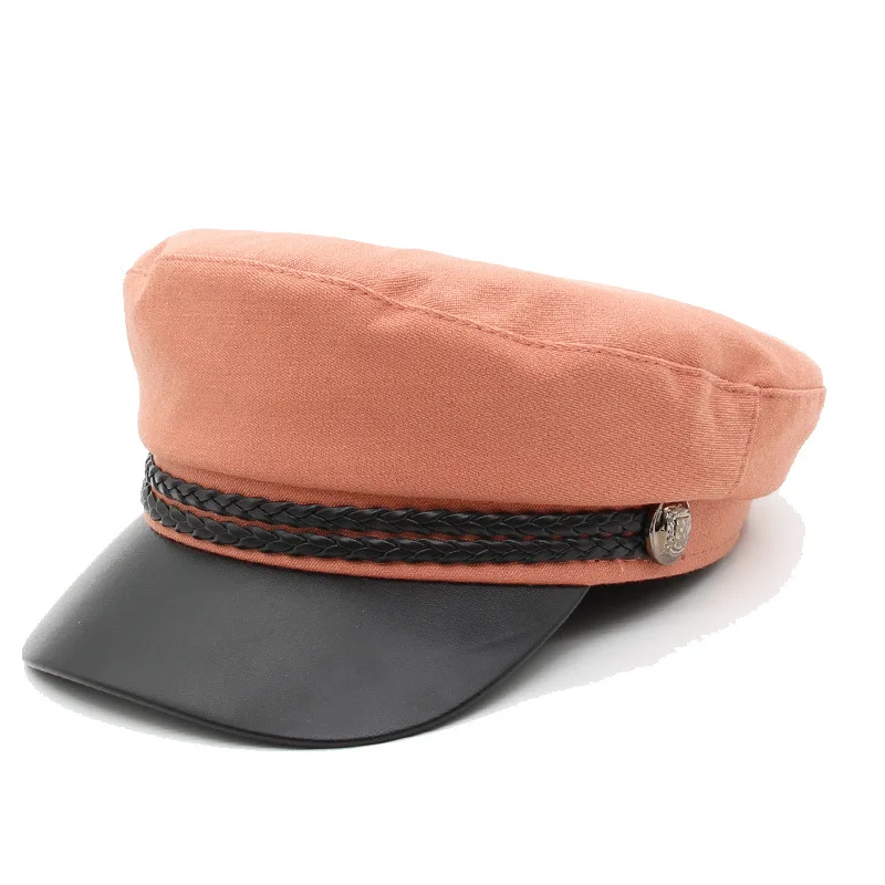Весенние головные уборы Newsboy для женщин с кружевным поясом и пуговицами в стиле милитари, женская модная уличная Кепка с плоской подошвой, Женская однотонная шапка для девочек - Color: Brown