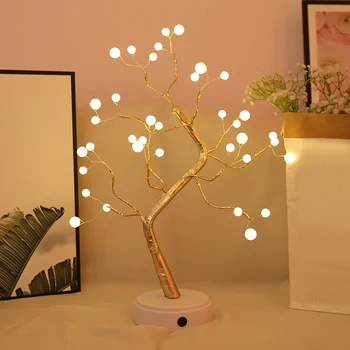 

New Christmas Small Table Lamp Coloured Lights LED Tree Lamps Touch Switch Pearl Babysbreath Decorate Night Light