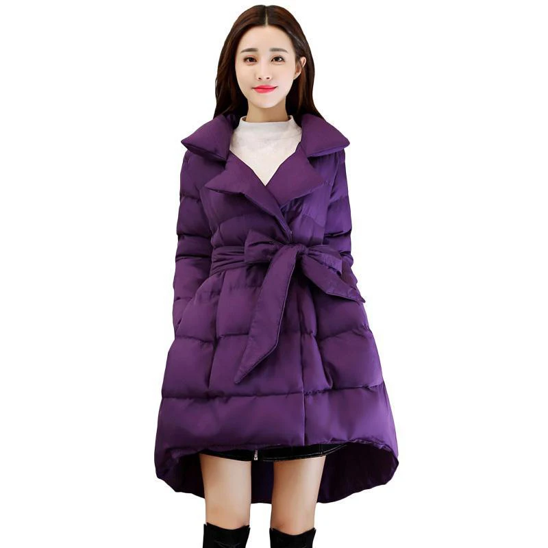 Женское зимнее пальто, пальто, теплое хлопковое пальто, новое модное хлопковое пальто с бантом и большим бантом, приталенное Женское пальто большого размера