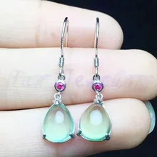 Натуральный настоящий prehnite Висячие серьги 925 серебро 1.8ct* 2шт драгоценный камень# R990205