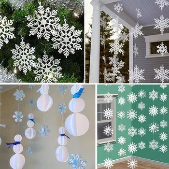 

3M 3D Card Paper Christmas White Snowflake Paper Flowers Garland Banner For Wedding Holiday Festival Party Home Decor