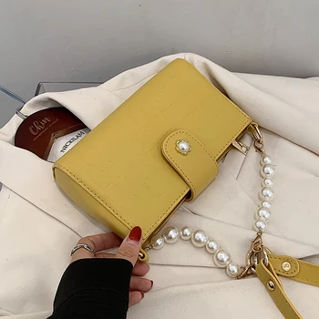 

Pearl Strap PU Leather Chain Design Crossbody Bag 2020 Women Small Chain Handbag Small Bag Hand Bag Ladies Designer Evening Bag