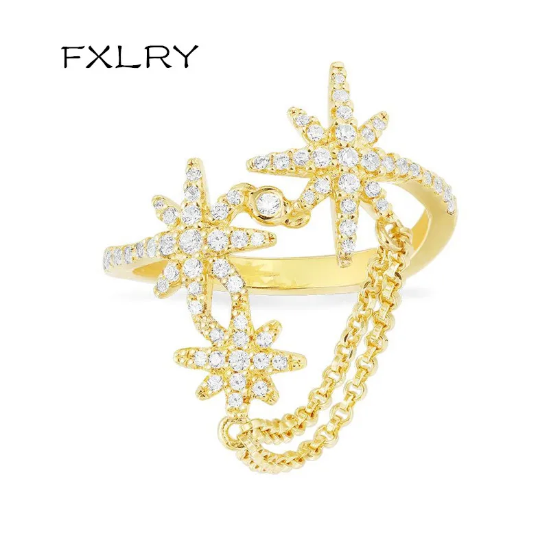 

FXLRY New Design S925 Sterling Silver Micro Set Zircon Wrap Meteor Ring with Pendant Chain For Women Fine Jewelry