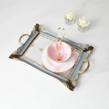 

Retro Home Rectangular French Tea Fruit Bowl Jewelry Luxury French Mirror Beauty Salon Essential Oil Tray
