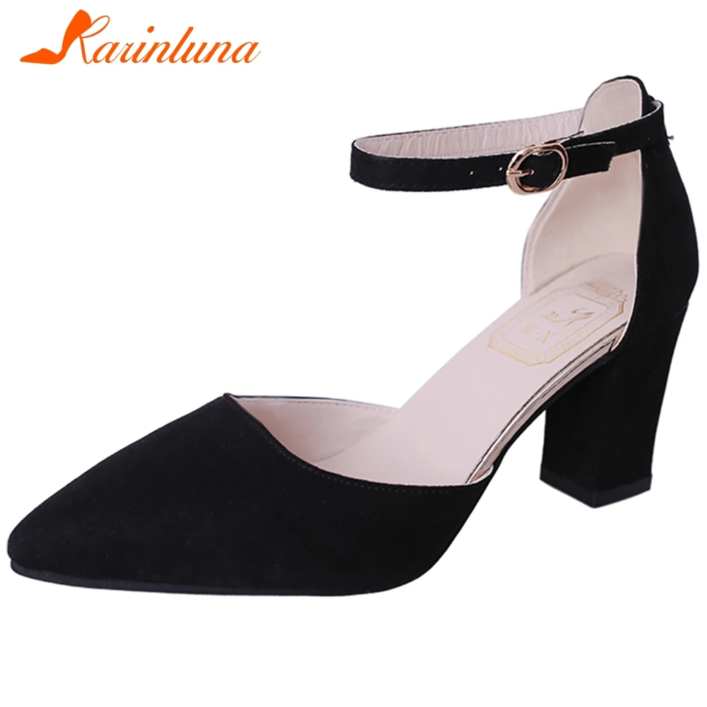 

KARINLUNA Elegant Lady Party Wedding Dress Sandals Buckle Strap Block Heel Pointed Toe Sandals Women Summer Shoes Woman