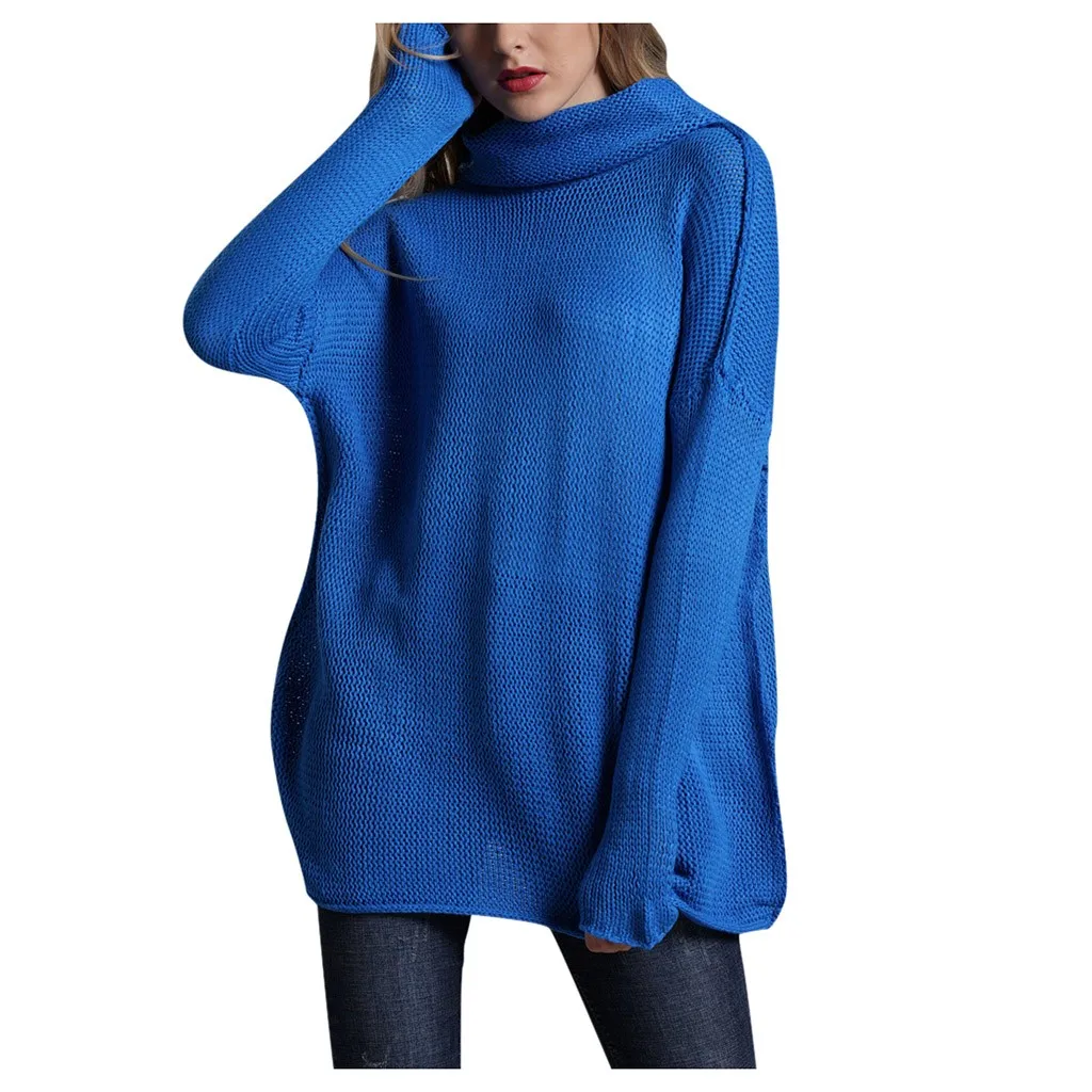 Женский свитер с высоким воротом, Одноцветный Зимний пуловер с длинным рукавом, свитер Джерси, mujer swetry pull femme nouveaute - Цвет: Синий