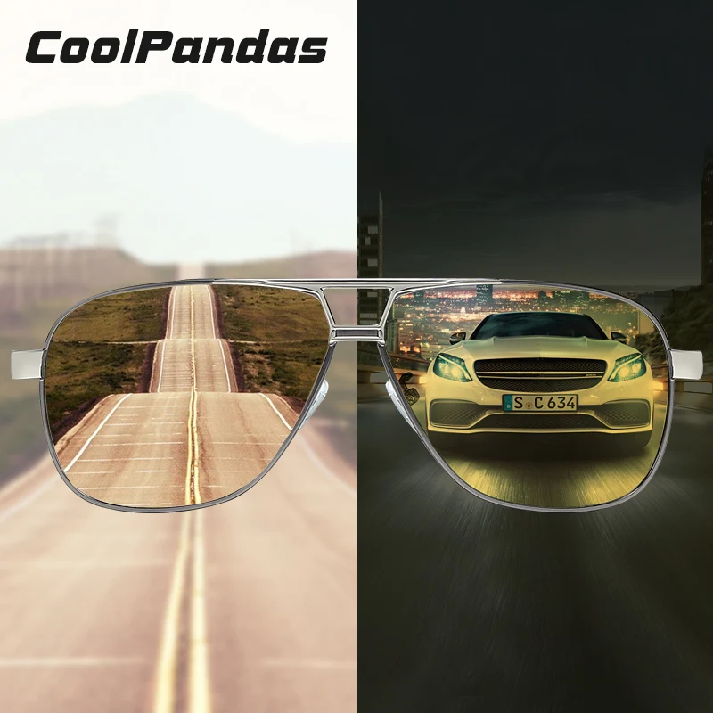 CoolPandas, брендовые солнцезащитные очки пилота, поляризационные, мужские, фотохромные очки, женские, день, ночь, для вождения, HD очки, lentes de sol hombre