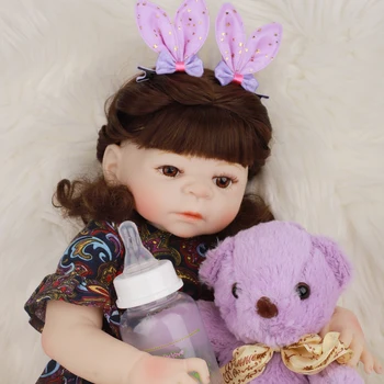 

48cm Doll Model Full Silicone Rebirth Doll Infant Cute Accompany Girl Doll Toy with Nipple Toy Bear Girl Accompany Toy