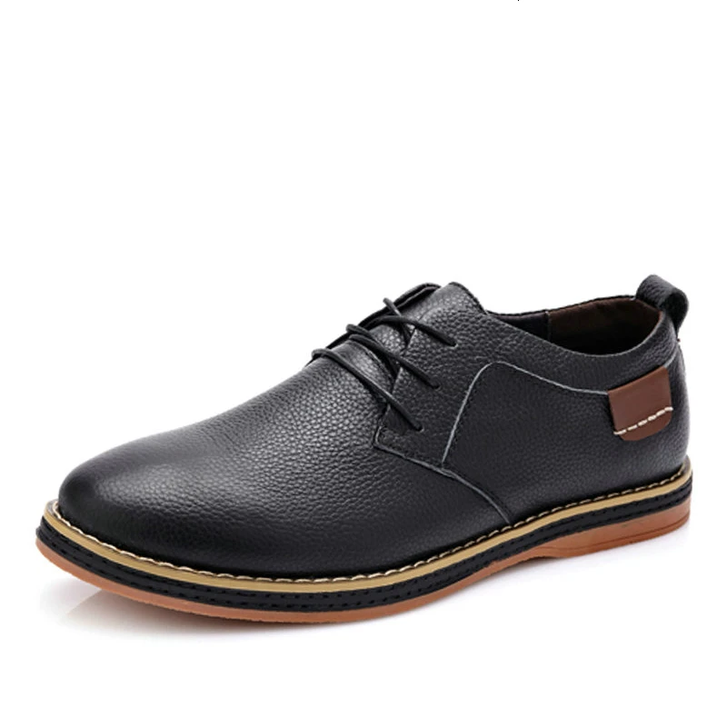 

High Quality Men Flats Casual New Genuine Leather Flat Shoes Men Oxford Fashion Lace Up Dress Shoes Work Shoe Sapatos