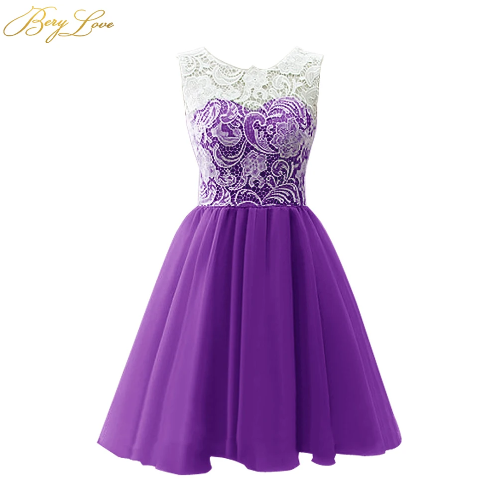 Purple BeryLove короткие Мятные платья для выпускного вечера румяные розовые милые Мини кружевные платья для выпускного вечера коктейльные платья для выпускного вечера - Цвет: Purple