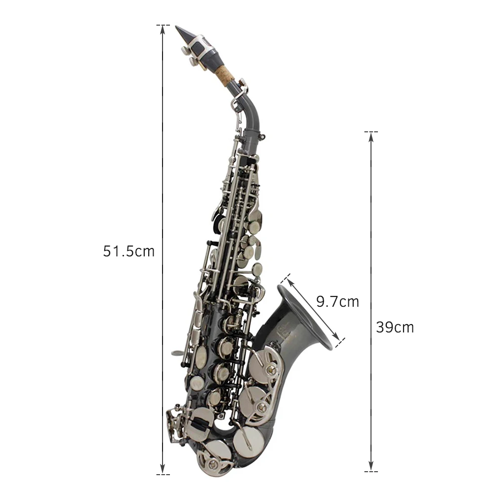 Bb сопрано саксофон Саксофон латунь материал черный никелированный духовой инструмент с Чехол перчатки, Чистящая салфетка щетка