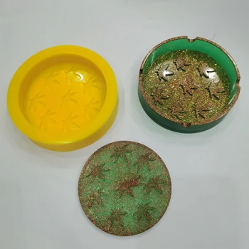 

Crystal Epoxy Coaster Cup Pad Resin Mold Round Potleaf Ashtray Silicone Mould Q81D
