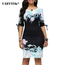 Осенне-зимнее женское платье, повседневное, размера плюс, тонкое, с цветочным принтом, для офиса, платья карандаш, элегантные, сексуальные, высокая эластичность, вечерние платья