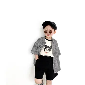 

2020 Korea Style Boys Plaid Shirt Cotton Summer Kids Boys Top 1-6 Years