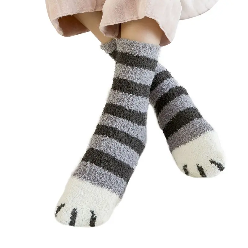 Женские носки с когтями; сезон осень-зима; нескользящие толстые теплые носки из бархата кораллового цвета; домашние носки для сна; милые теплые носки - Цвет: H