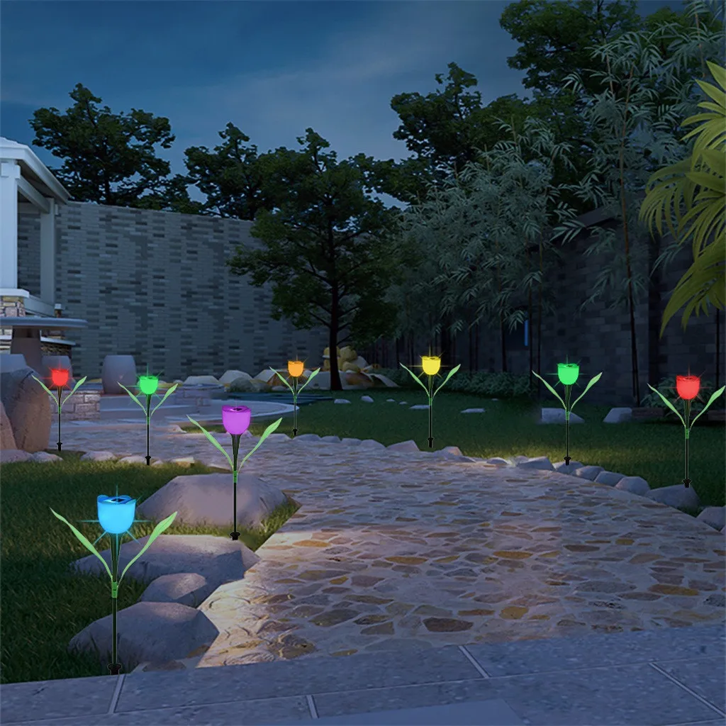 solar lamps Solar Stake Lights Solar Tulip Flower Shape Solar Powered LED Lamp Outdoor Yard Garden Lawn Path Light Decorative Lamp solar yard lights