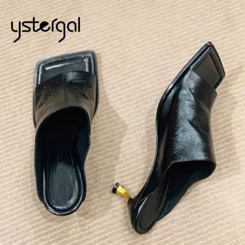

Ystergal Black Women Slippers Summer Gladiator Sandals Sexy High Heels Prom Dress Shoes Woman Outside Slides Peep Toe Mules