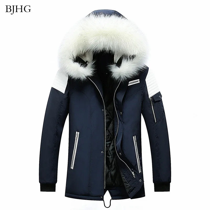 

BJHG 2020 Big Fur Men Winter Jacket Streetwear Long Autumn Winter Coat Men Casual Warm hooded Parkas Hombre