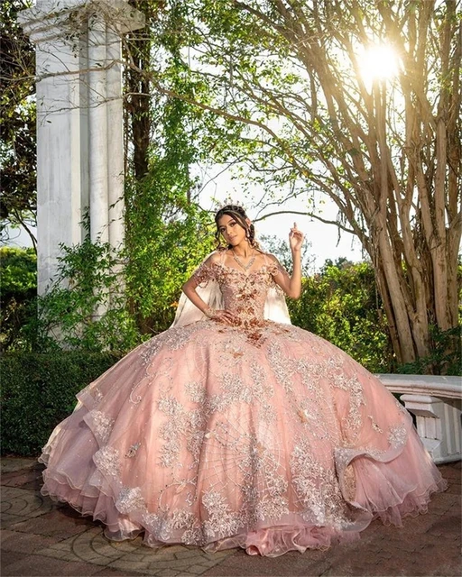 Pink Mexican Mexico Dress Ball Gown Quinceanera Dresses Off Shoulder Puffy  Train Sweet 16 Dress Vestido 15 Anos 2022 Vestidos De - Quinceanera Dresses  - AliExpress