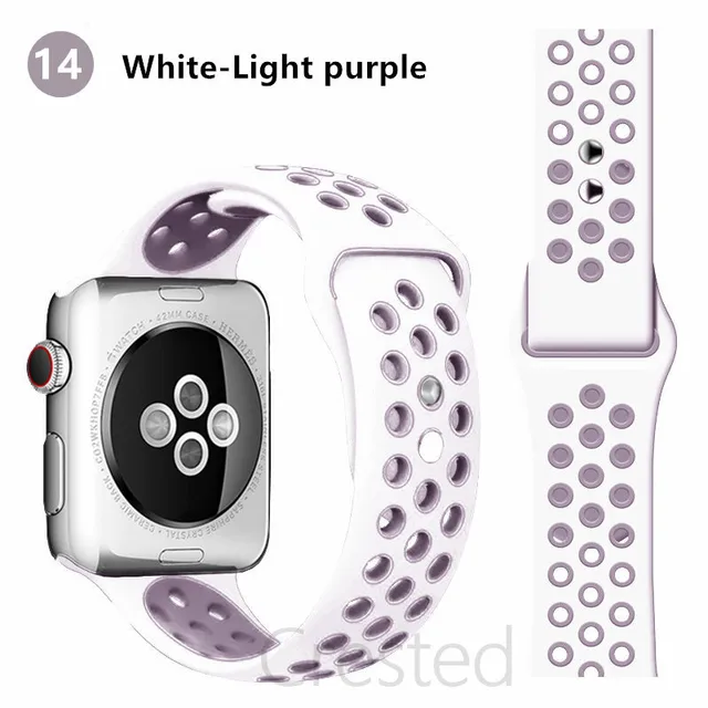 Silicone Strap For apple Watch band 44mm 40mm 45mm 41mm 40 44 mm Breathable Accessories watchband bracelet iWatch 3 4 5 se 6 7 white light purple