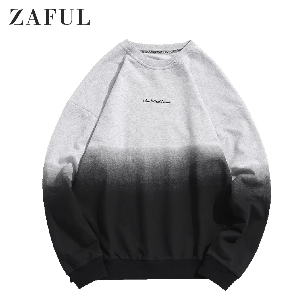 ZAFUL градиентный цвет графический свитшот с вышитыми буквами Омбре цветная толстовка с круглым вырезом с длинным рукавом с заниженным плечом толстовка с капюшоном - Цвет: Gray Goose