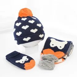 Kids Hat Scarf Gloves Set Winter Girl Boy Pompom Beanie Warm Autumn Skiing Accessory Outdoor Thermal  For Toddler Baby