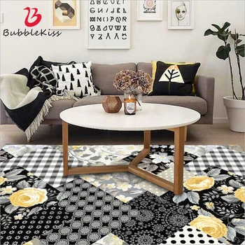 

Bubble Kiss Large Soft Customized Area Rug for Living Room European Black Yellow Flower Pattern Carpet Home Decor Floor Mat
