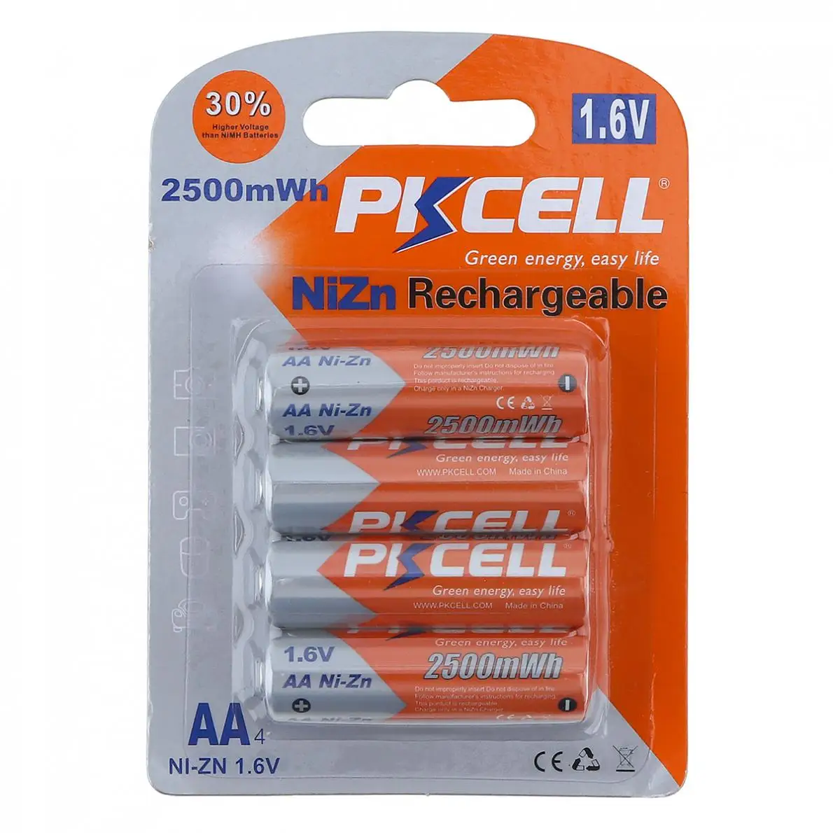 4 шт./лот PKCELL 2500mWh 1,6 V Ni-Zn AA Аккумуляторная батарея с защитой от перегрузки по току для игрушек/MP4/цифровой камеры