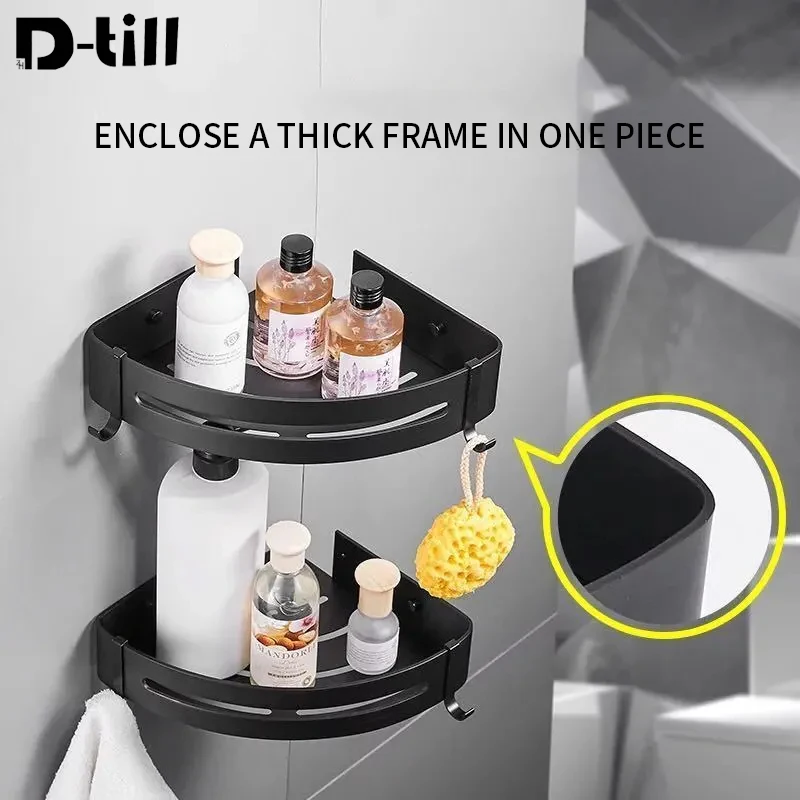

D-till Bathroom Shelves Organizer Toilet Shampoo Holder Shower Storage Rack Hooks Corner Shelf Wall Mounted Aluminum Punch-free