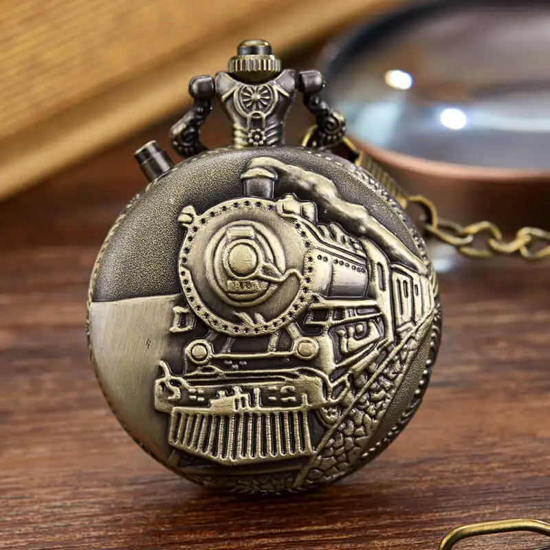 Светящийся светодиодный циферблат кварцевые карманные часы с резьбой Поезд брелок часы цепь стимпанк кулон часы рождественские подарки