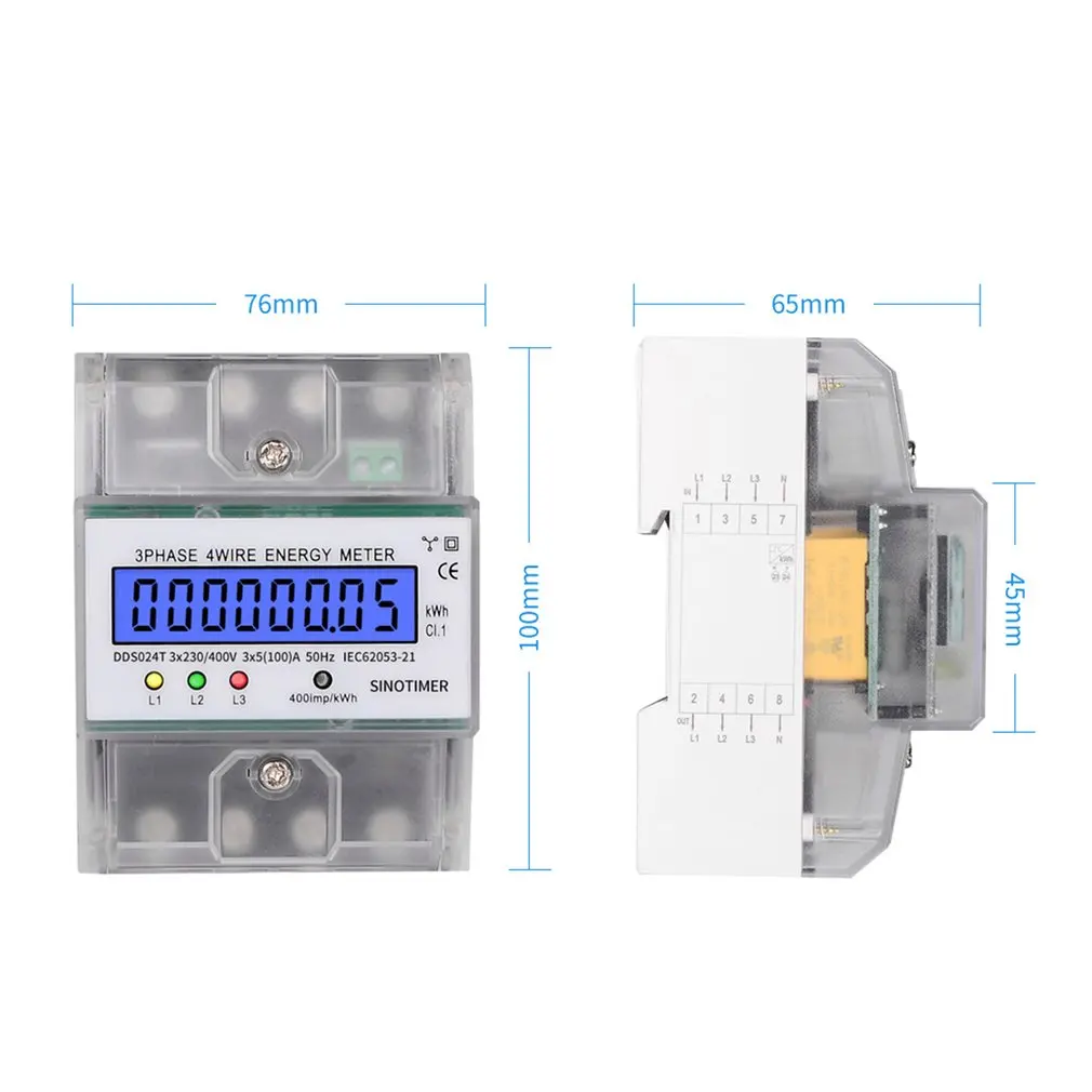 SINOTIMER din-рейка 380 В 3 фазы 4P 4 провода электронный ватт счетчик энергии ЖК-дисплей с подсветкой с прозрачной крышкой