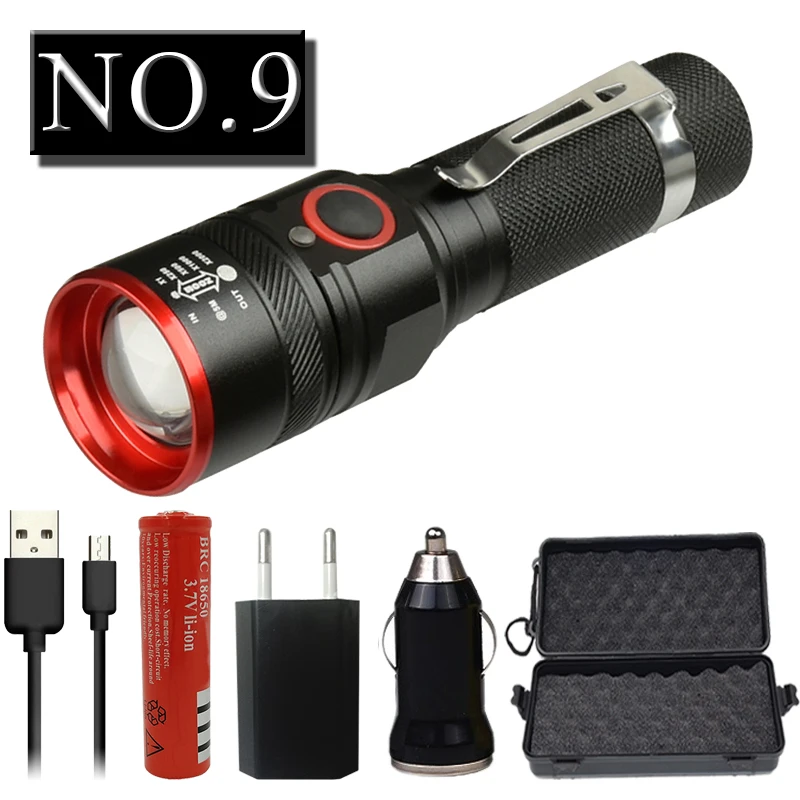 NO.9 Litwod Z90 1511 XM T6 4000лм светодиодный фонарик с подзарядкой Micro USB, масштабируемый фонарь с 3 режимами для 18650, с usb-кабелем, для кемпинга - Испускаемый цвет: NO.9