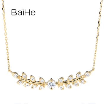 شراءBAIHE الصلبة 18K أبيض/أصفر/ارتفع الذهب 0.10ct H/SI الماس الطبيعي 0.17ct الماس الطبيعي غرامة مجوهرات ليف عقد ألماس