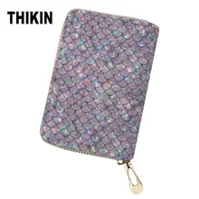 THIKIN держатель для кредитных карт для женщин из искусственной кожи Блестящий Русалка печать Органайзер дорожный паспорт клатч для девочек визитница