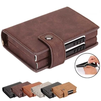 

Men Credit Card Holder RFID Blocking PU Leather Automatic Business ID Card Holder Aluminum Metal Wallet Purse for Men Gifts