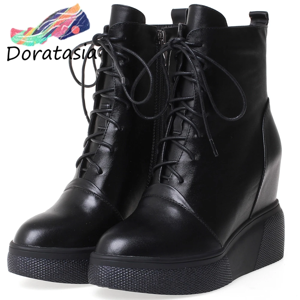 

DORATASIA 32-40 fashion height increasing booties ladies quality genuine leather boots women 2020 platform high shoes woman